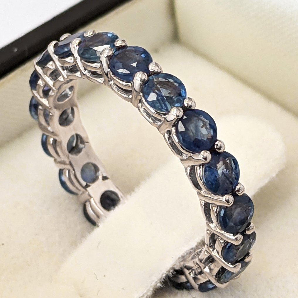 Sem preço de reserva - Anel - 14 K Ouro branco -  4.20ct. tw. Safira - GWLAB #1.0