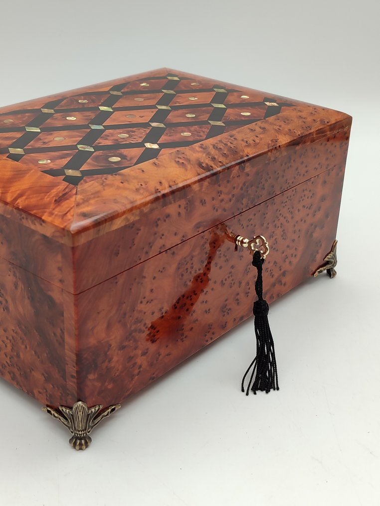  婚礼箱 - 首饰盒，紫檀木放大镜，珍珠母，镶嵌工艺，生命树，黄铜 - 1990-2000  #1.0