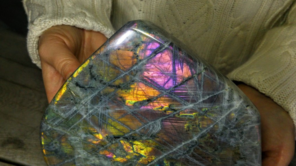 Colore raro Chemeleon - Viola + Rosa + Opale - Colori dorati Labradorite Forma libera - Altezza: 20 cm - Larghezza: 15 cm- 2775 g #4.3