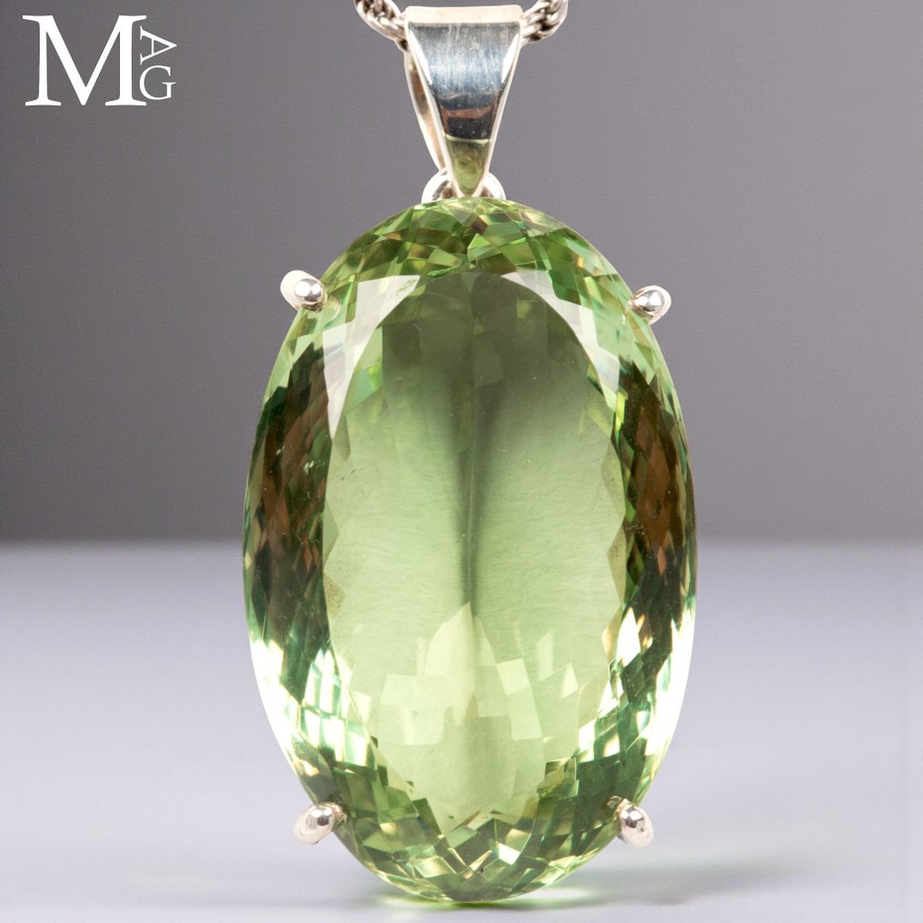 Sterling Silver Pendant with Green Quartz Prasiolite Gemstone - Altezza: 47 mm - Larghezza: 23 mm- 23 g #1.0