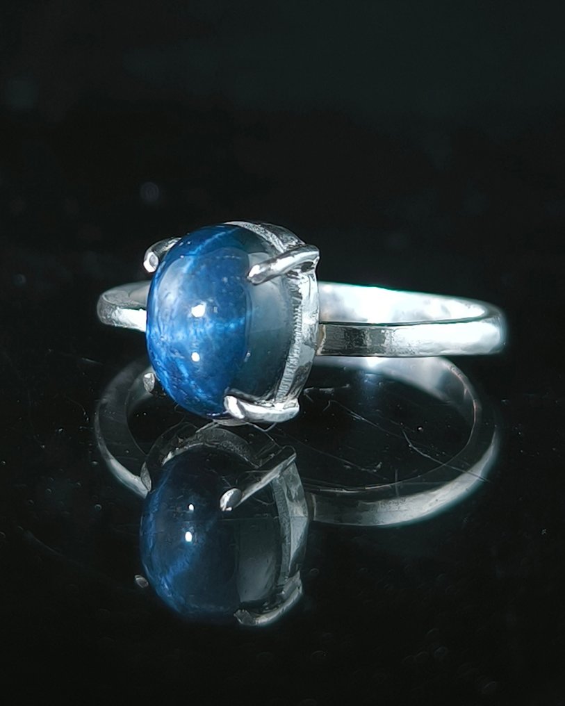 星彩蓝宝石 - 银 - 护身符戒指 #1.0