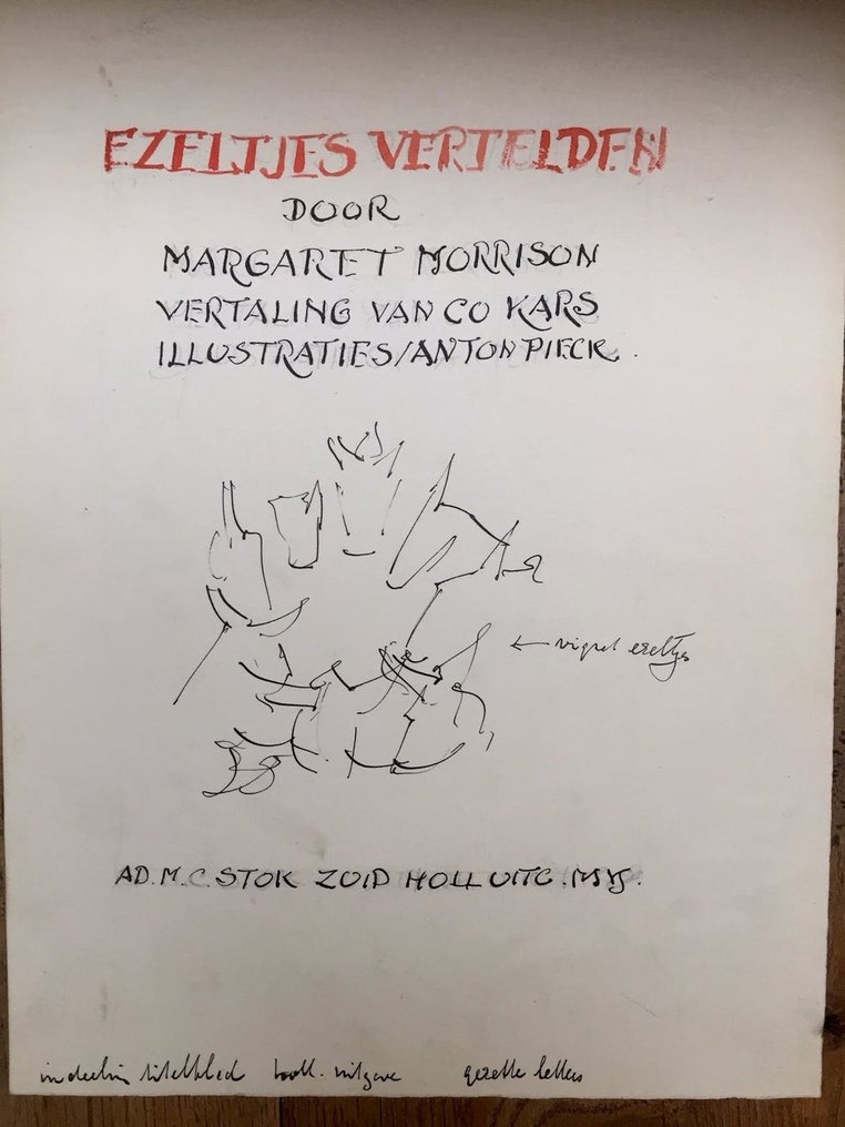 Anton Pieck (1895-1987), Attributed to - Origineel schetsontwerp voor titelblad Kerstboek 'Ezeltjes Vertelden' #1.0