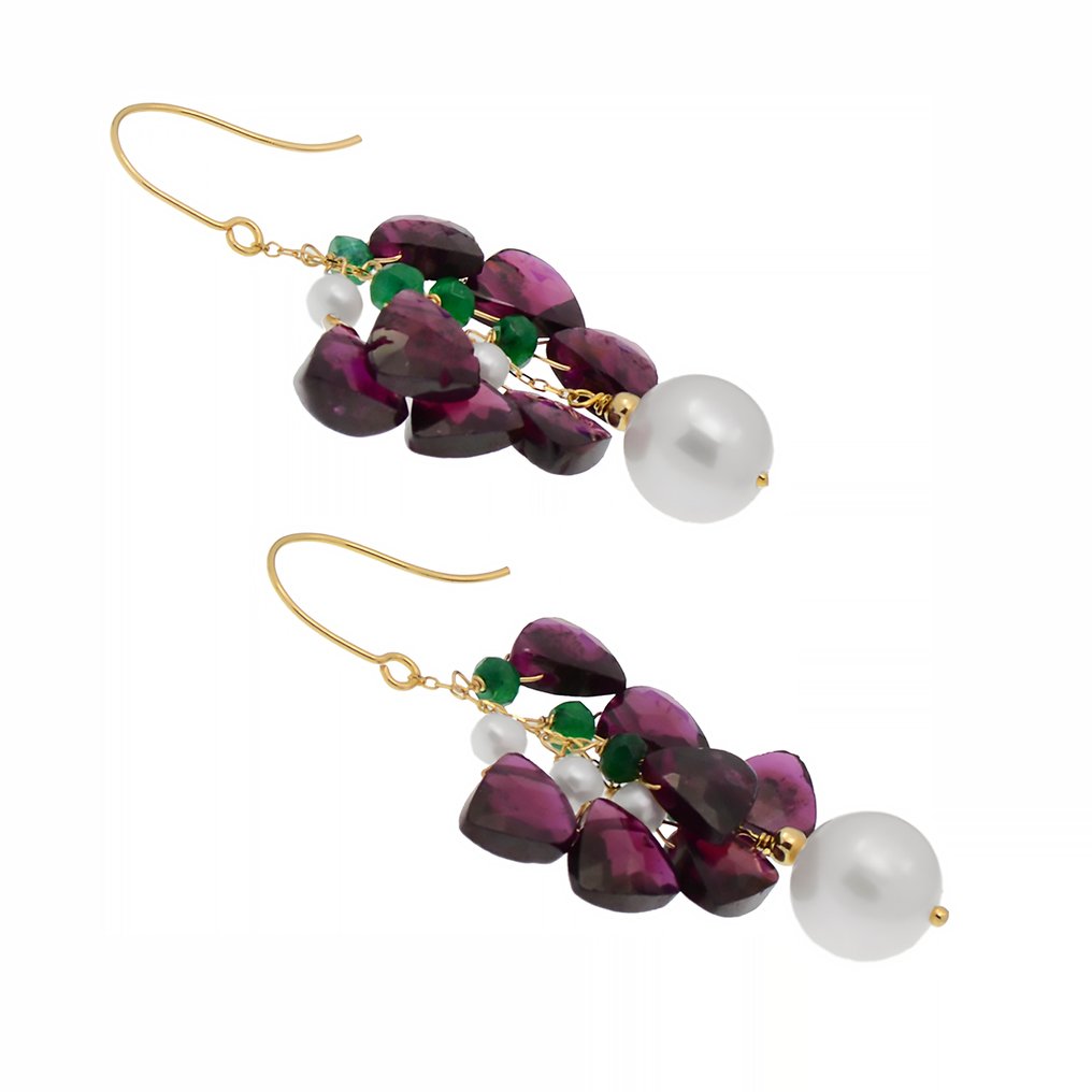 没有保留价 - 耳环 - 18K包金 黄金 珍珠 - 电气石 - 翡翠 #2.1