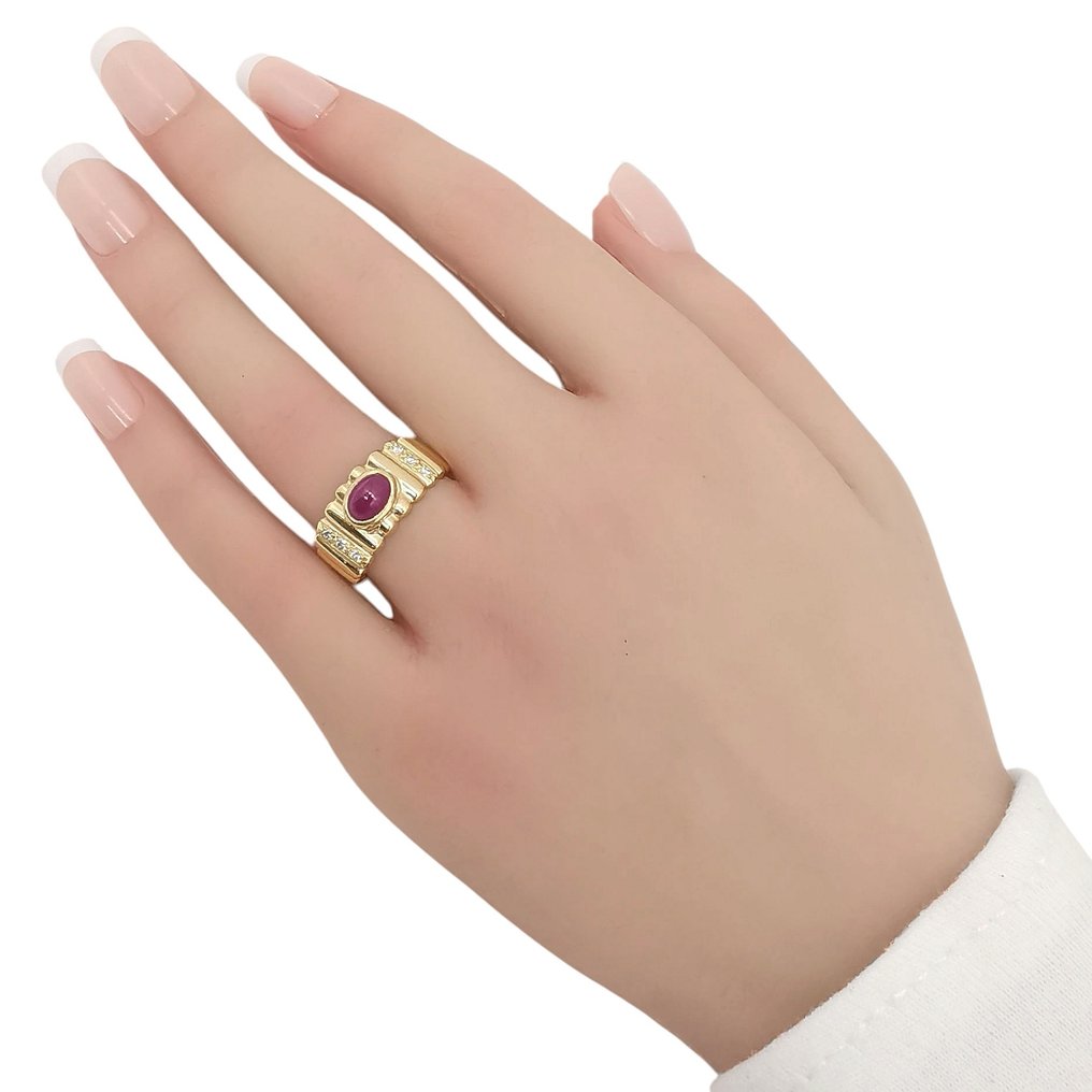 戒指 - 18 克拉 黃金 - 1.32ct. tw. 紅寶石 - 鉆石 #1.0