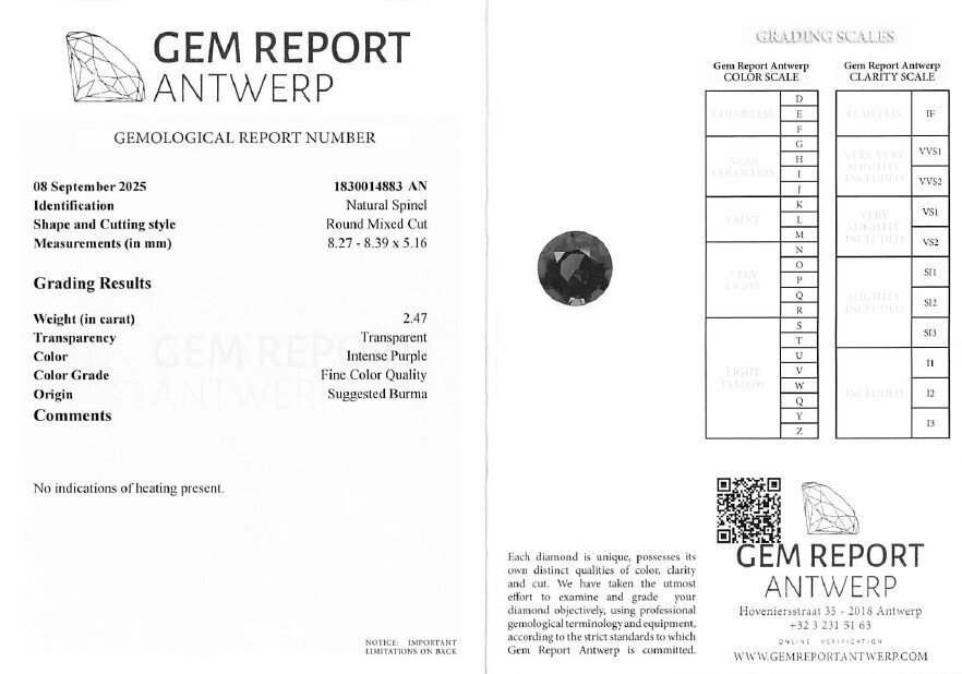 Fără preț de rezervă Spinel  - 2.47 ct - GRA (Laboratorul de analiză a pietrelor prețioase din Anvers) - Violet intens #4.3