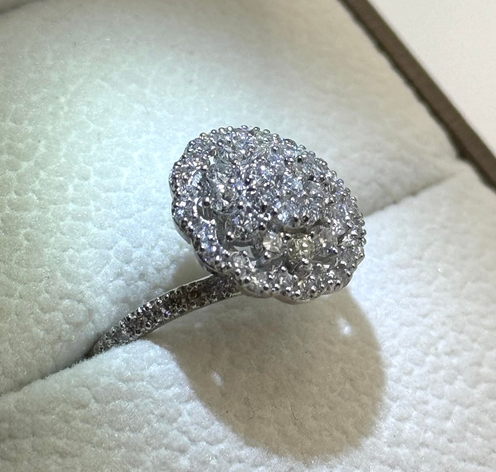 戒指 - 18K包金 白金 -  1.45ct. tw. 钻石 (天然)  #1.0