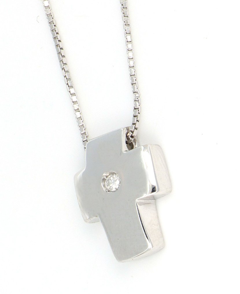 χωρίς τιμή ασφαλείας - Κολιέ με μενταγιόν - 18 καράτια Λευκός χρυσός -  0.03ct. tw. Διαμάντι (Φυσικό)  #3.2