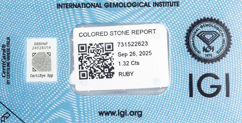 Fără preț de rezervă Rubin - 1.32 ct - IGI (Institutul gemologic internațional) - Roșu profund purpuriu #4.3