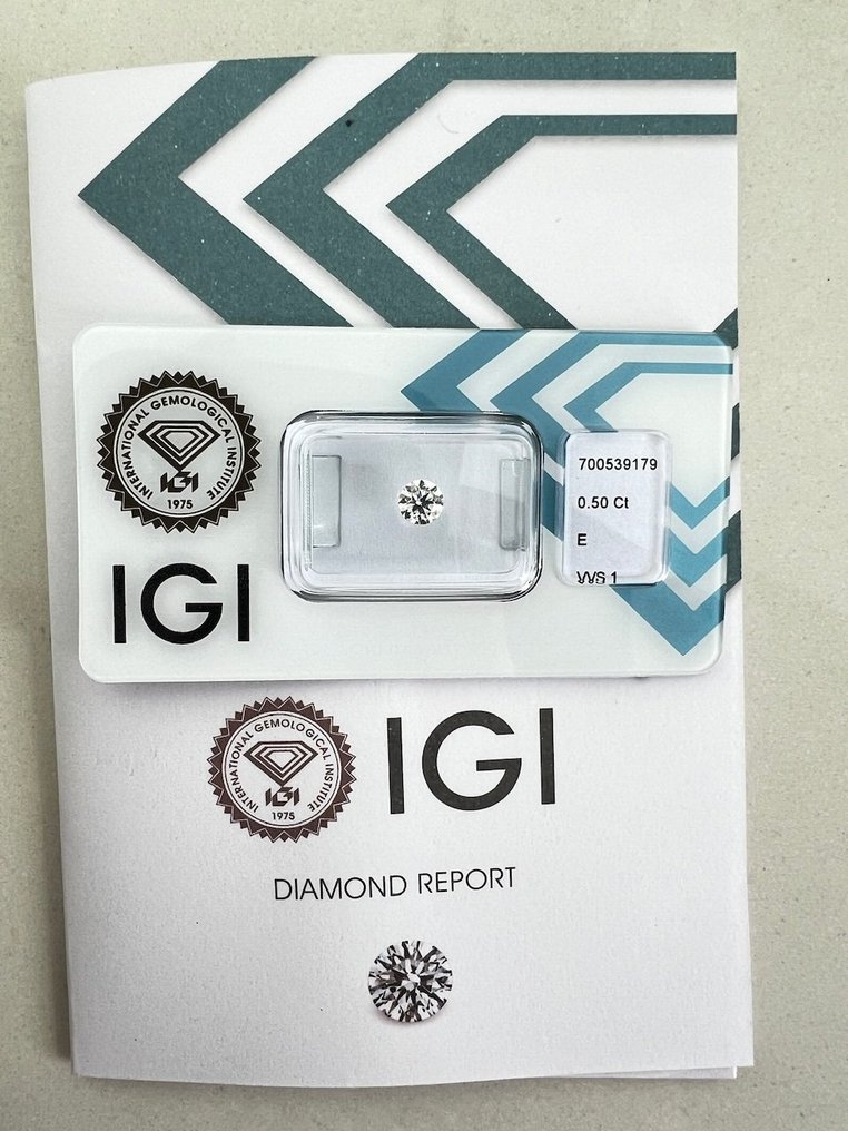 1 pcs 钻石 (天然) - 0.50 ct - 圆形 - E - VVS1 极轻微内含一级 - 国际宝石研究院(IGI) #1.0