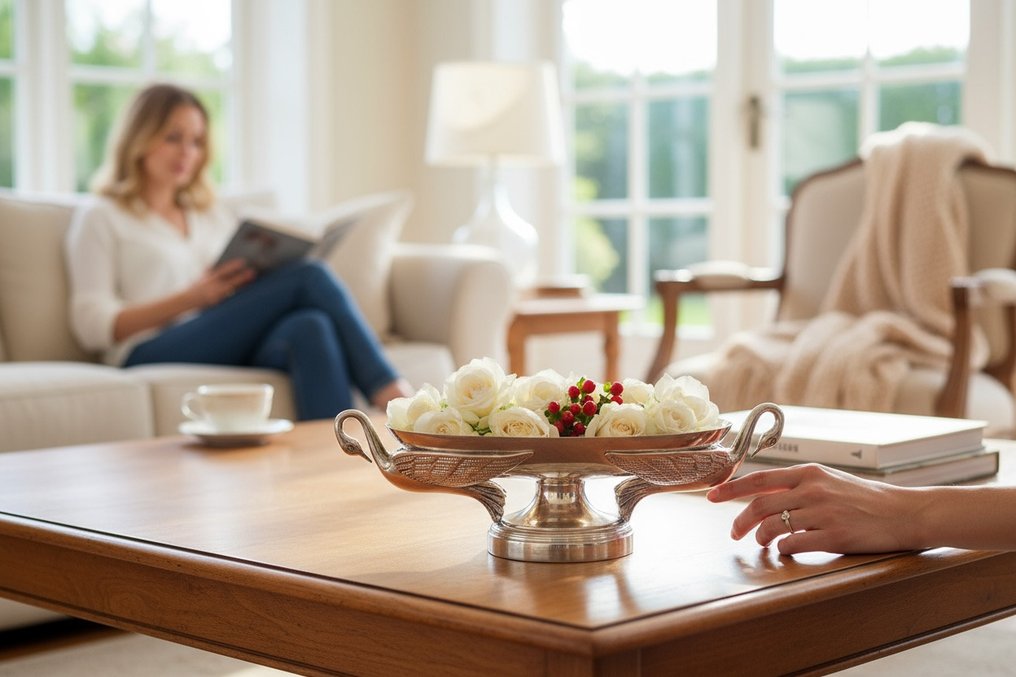 餐桌中央装饰 - 天鹅之翼 - 镀银青铜 #2.1