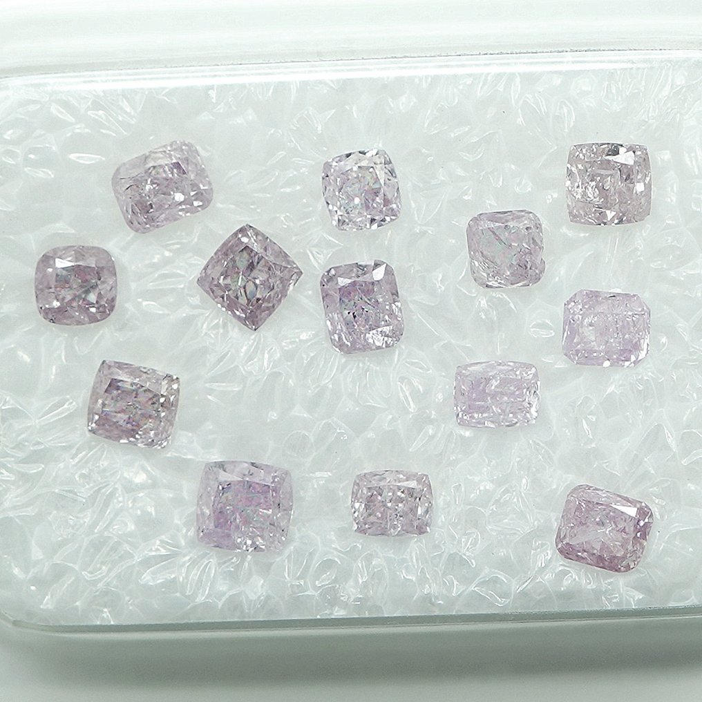 13 pcs Διαμάντι  (Φυσικού χρώματος)  - 1.01 ct - Κούσιον - Fancy light Ροζ Ροζ - I1, I3, I2 - Gem Report Antwerp (GRA) #2.1