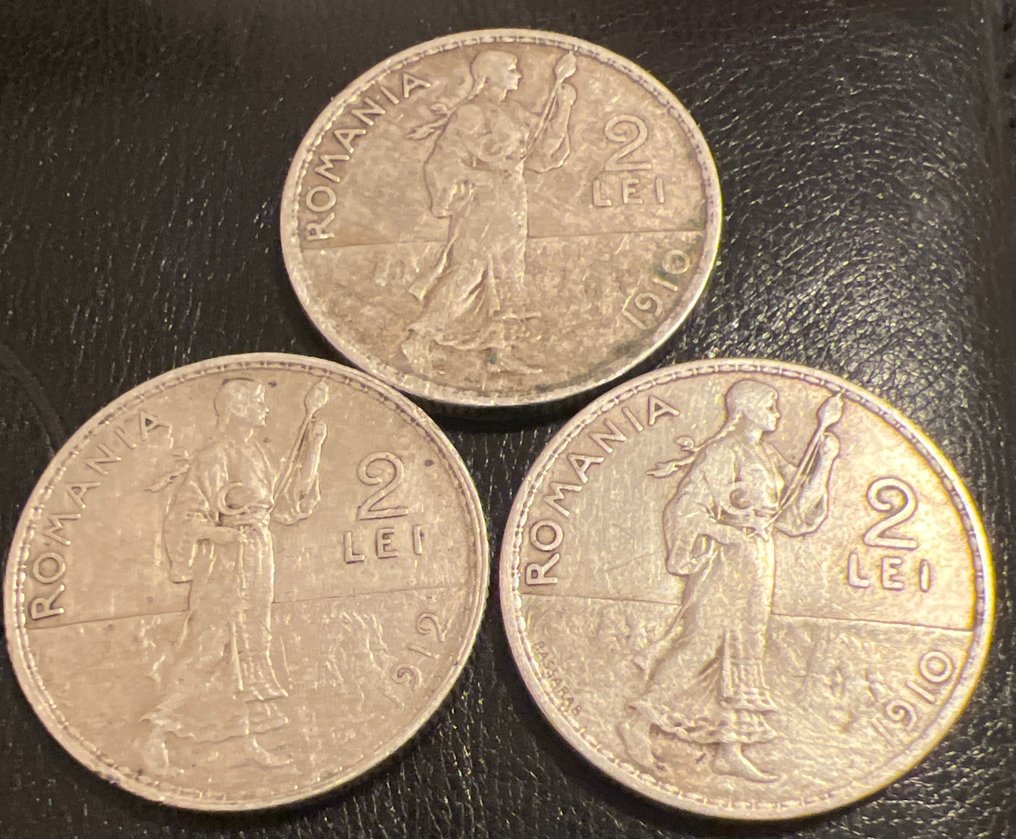 Ρουμανία. Carol I. 2 Lei 3x 1910/1912 (χωρίς τιμή ασφαλείας) #1.0
