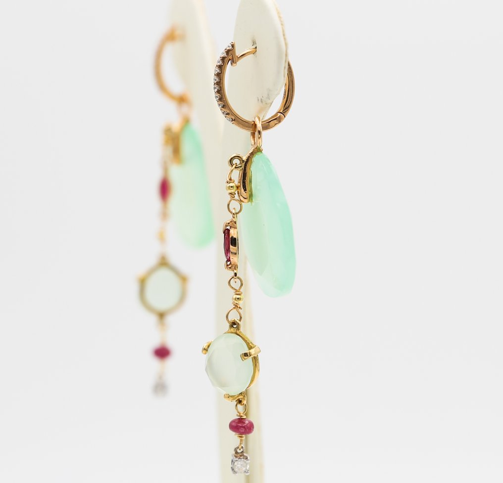 耳環 - 18 克拉 黃金, 玫瑰金 鉆石 (天然) - 紅寶石 #3.2