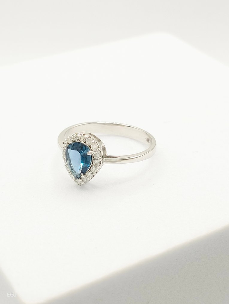 Ingen mindstepris - Ring - 14 karat Hvidguld Topas - Diamant #1.0