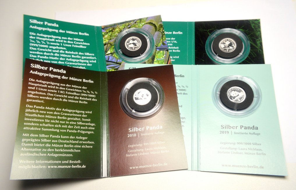 Alemanha. 4 x Silver Panda 2018, 2019, 2022, 2023 1/8oz (.999)  (Sem preço de reserva) #1.0