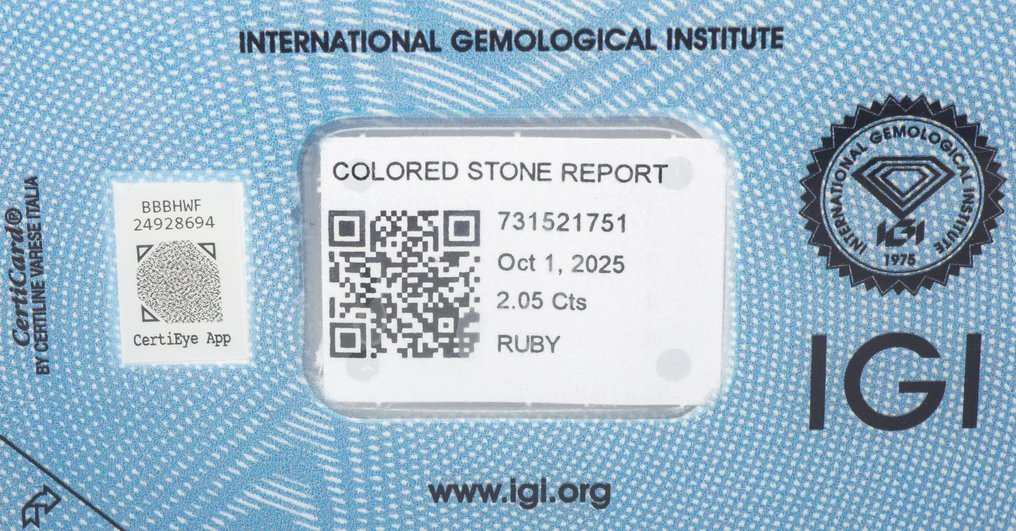 No reserve price Ruby  - 2.05 ct - International Gemological Institute (IGI) - Deep Purplish Red #4.3