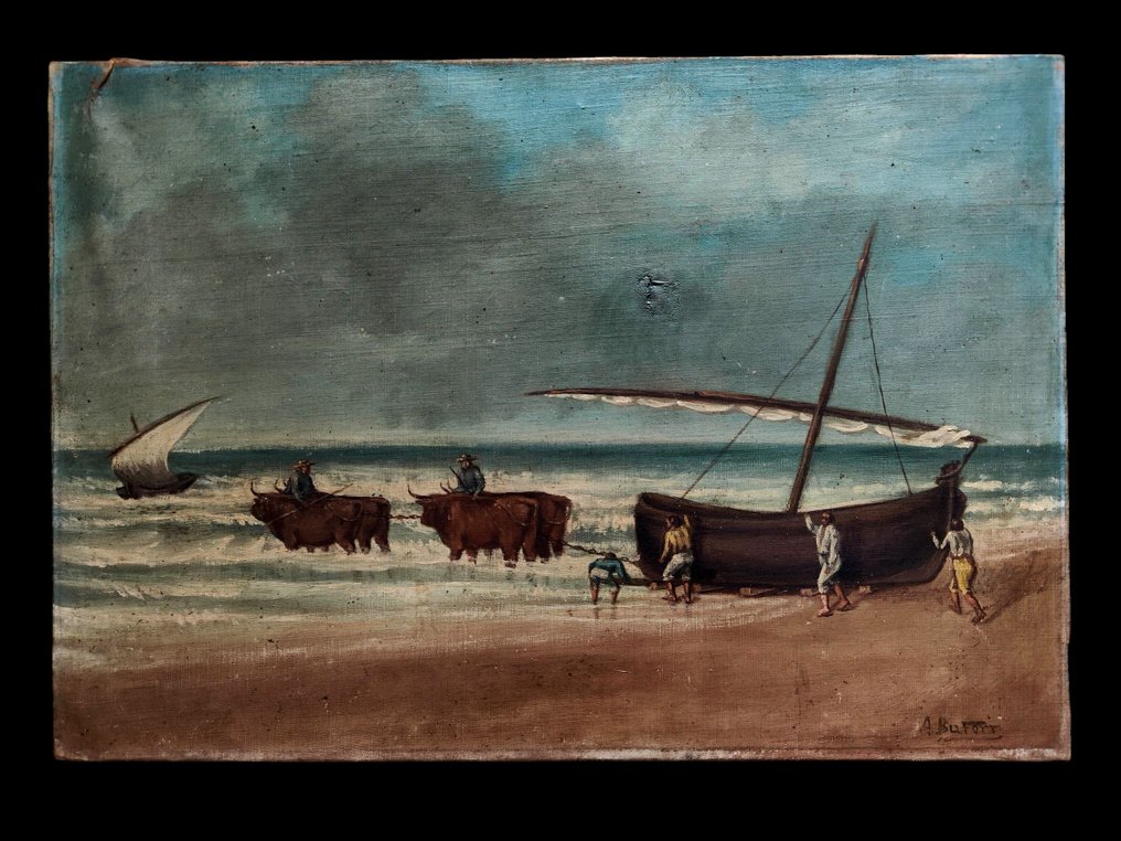 Andrés Buforn Aragonés (1877–1943) - Escena marinera con barca y bueyes #2.1