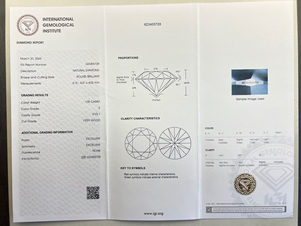 1 pcs 钻石  (天然)  - 1.00 ct - 圆形 - E - VVS1 极轻微内含一级 - 国际宝石研究院（IGI） #3.2