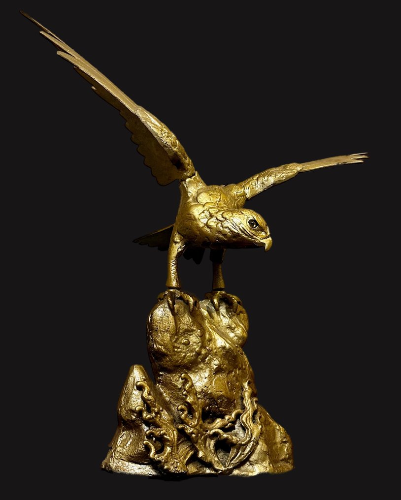 20th century Japanese eagle on cliff with waves - 雕塑 黄铜色 - 日本 (没有保留价) #2.1