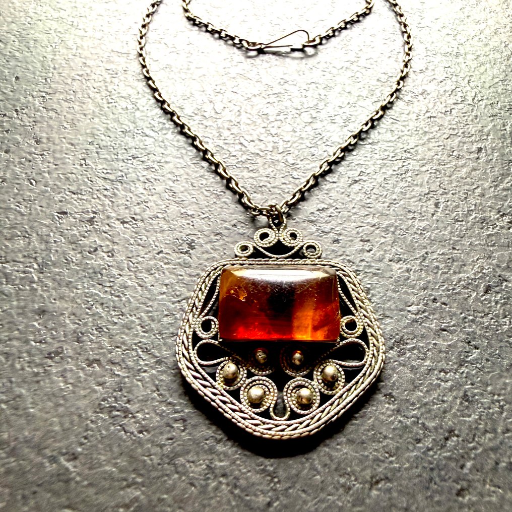 老吊坠配天然波罗的海琥珀项链 - 琥珀 - Succinite #1.0