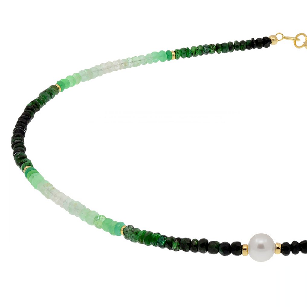 没有保留价 - 项链 - 18K包金 黄金 珍珠 - 祖母绿 #3.2