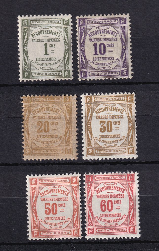 法国 1908/1925 - 无铰链，价格1300欧元，带 Brun 签名，完整系列。 - Yvert Taxe n°43/48 #1.0