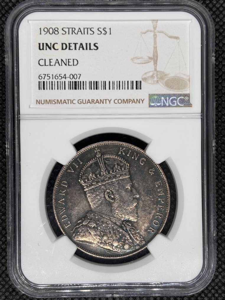 Straits települések. Edward VII. 1 Dollar 1908 NGC UNC  (Nincs minimálár) #1.0