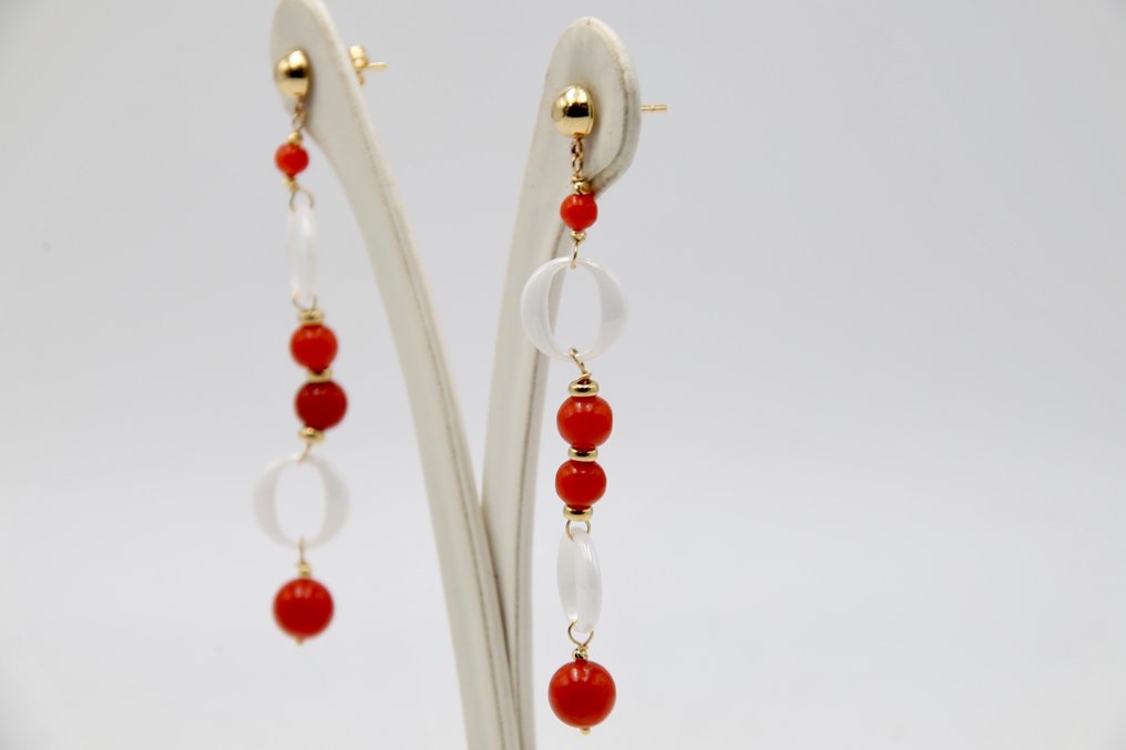 耳环 - 18K包金 黄金 珊瑚 #1.0