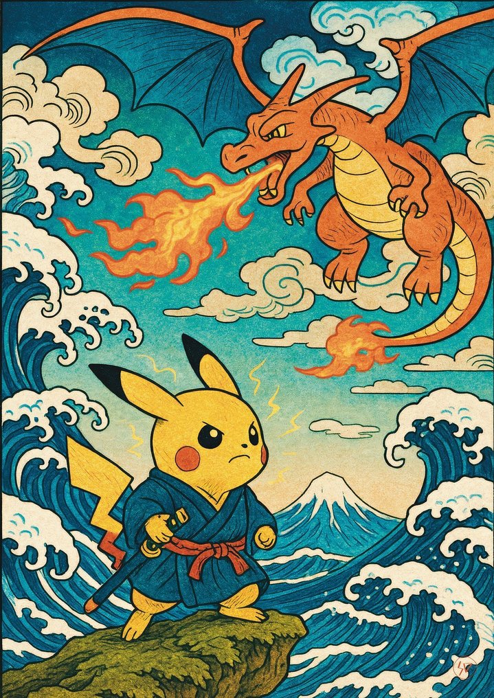 SDIMART 1996 - LOT of 2 Pikachu Vs Umbreon Uukiyo-e浮世給）- Pikachu Vs Charizard Uukiyo-e浮世給） Pokémon Battle Special #2.1