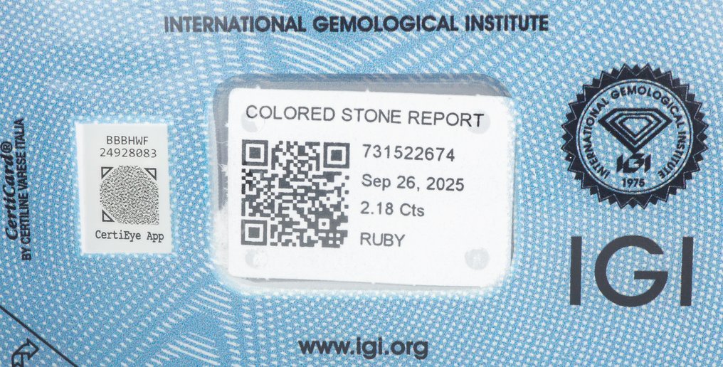 No reserve price Ruby  - 2.18 ct - International Gemological Institute (IGI) - Deep Purplish Red #4.3