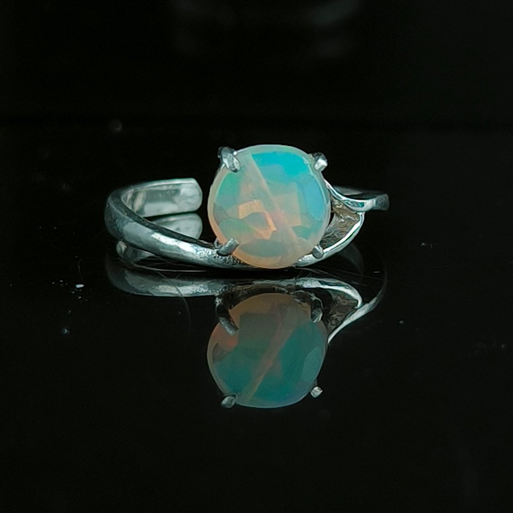 Opal Justérbart ring af ægte sølv - Højde: 10 mm - Bredde: 8 mm- 2.23 g - (1) #2.1