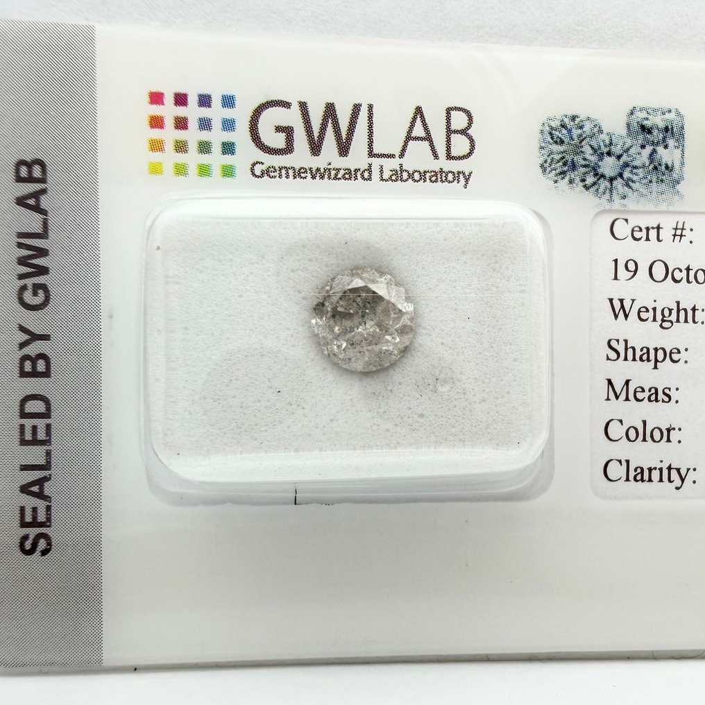 Utan reservationspris - 1 pcs Diamant  (Naturligt färgad)  - 1.05 ct - Rund - Fancy light Grå Grå - I2 - Gemewizard Gemological Laboratory (GWLab) #3.2
