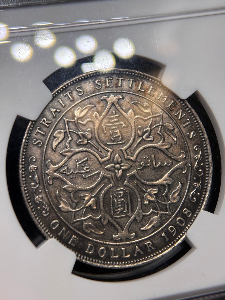 Straits települések. Edward VII. 1 Dollar 1908 NGC UNC  (Nincs minimálár) #3.2
