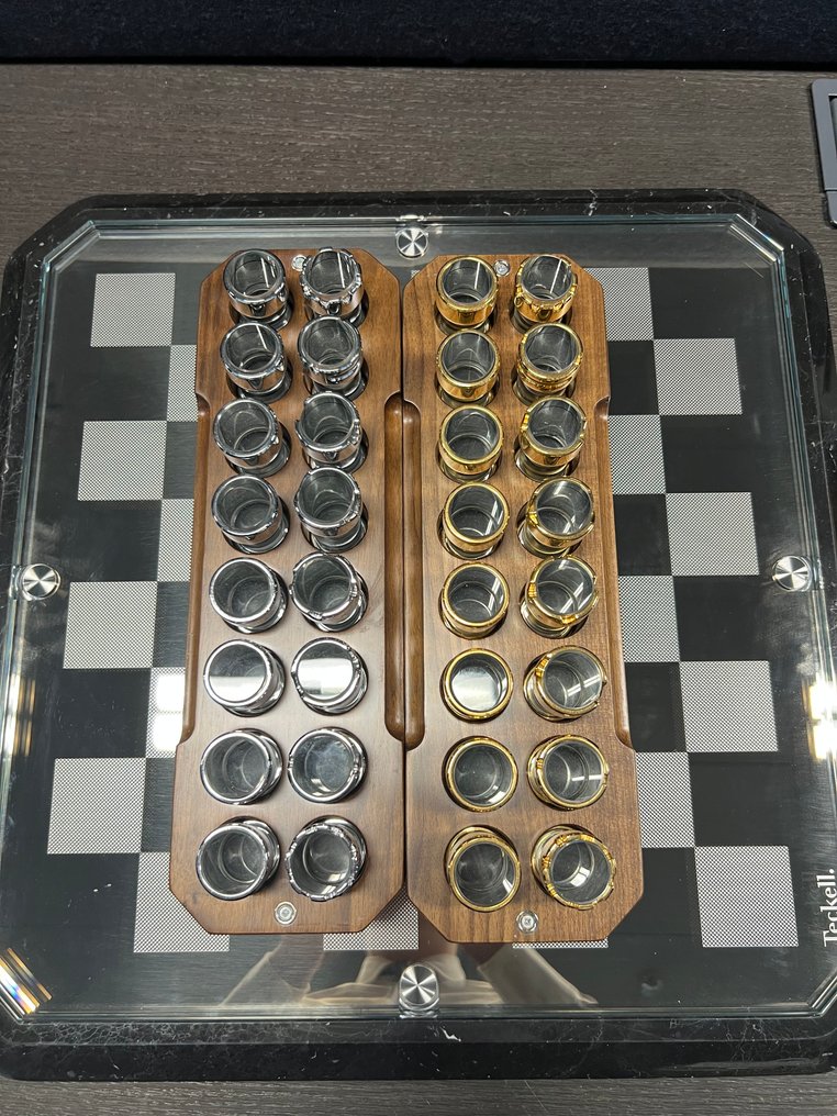 Teckell - Table d'échecs - Stratego - Verre, Marbre, Bois, Métal, Plaqué or #3.2