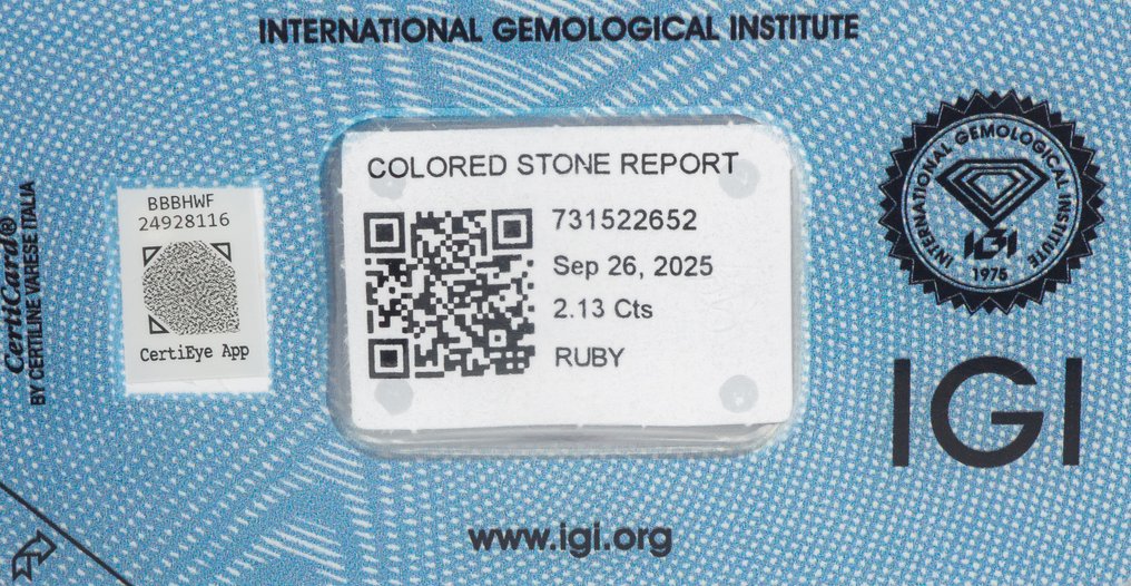 Nincs minimálár Rubin - 2.13 ct - Nemzetközi Gemmológiai Intézet (IGI) - Mélykékkel árnyalt vörös #4.3