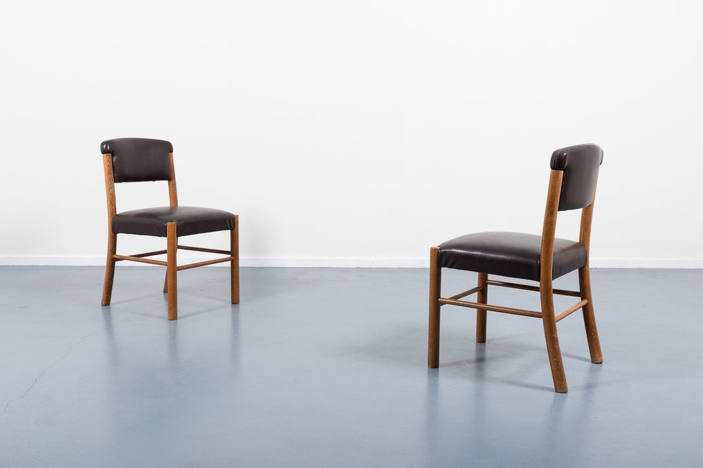 座位组 - 木, 人造皮革 - 一套四把复古椅子 #4.3