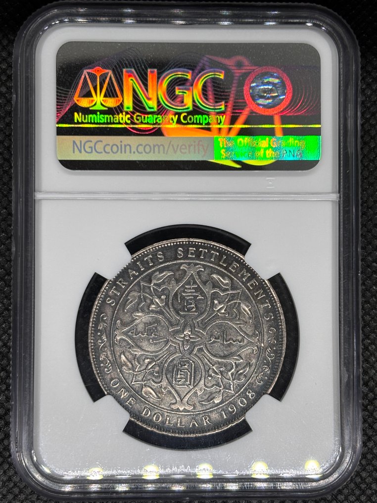Straits települések. Edward VII. 1 Dollar 1908 NGC UNC  (Nincs minimálár) #2.1