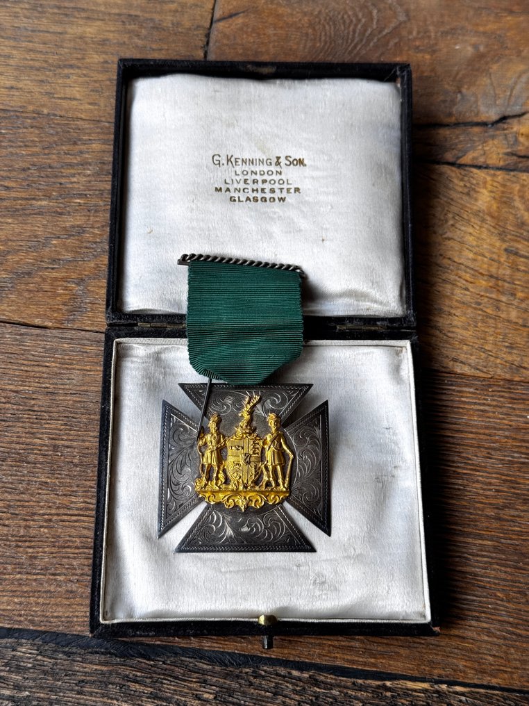 英國 - 服務獎章 - 1820(c) 真品乔治·肯宁维多利亚Foresters骑士团纯银奖章，镀金 #1.0