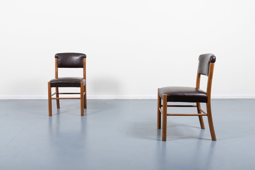 座位组 - 木, 人造皮革 - 一套四把复古椅子 #3.2