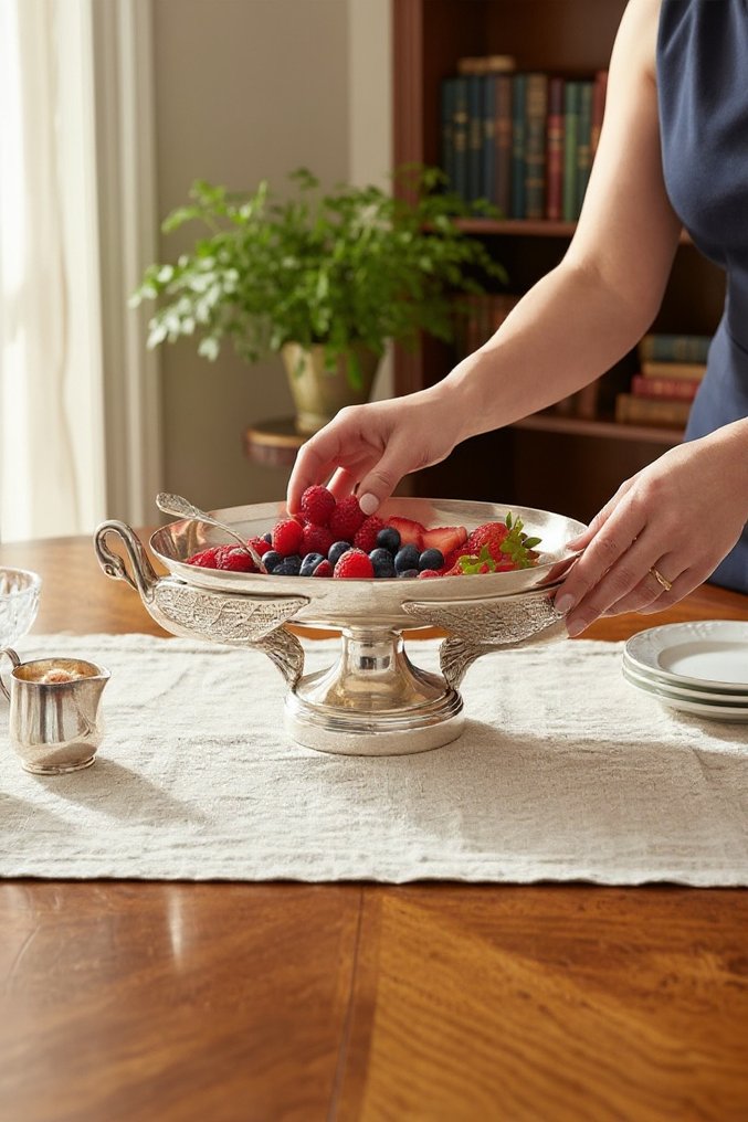 餐桌中央装饰 - 天鹅之翼 - 镀银青铜 #3.2