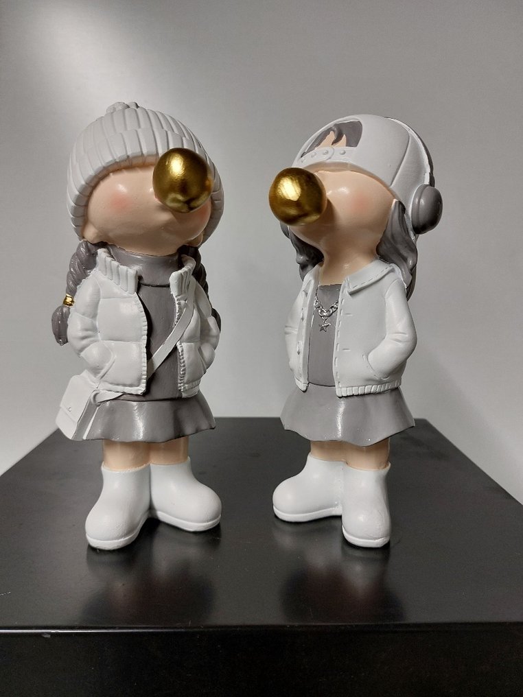 Statue, set of 2 Bubble girls - 20 cm - polyresin #1.0