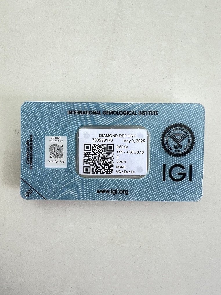 1 pcs 钻石 (天然) - 0.50 ct - 圆形 - E - VVS1 极轻微内含一级 - 国际宝石研究院(IGI) #3.2