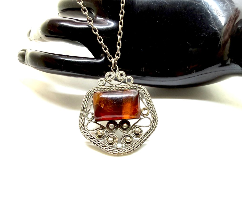 老吊坠配天然波罗的海琥珀项链 - 琥珀 - Succinite #4.3