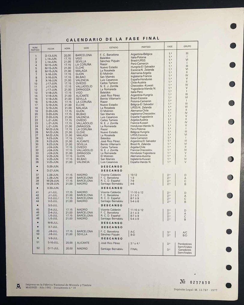 Campeonatos mundiais de futebol - Espanha'82 -  Raro documento filatélico. - selos  #2.1