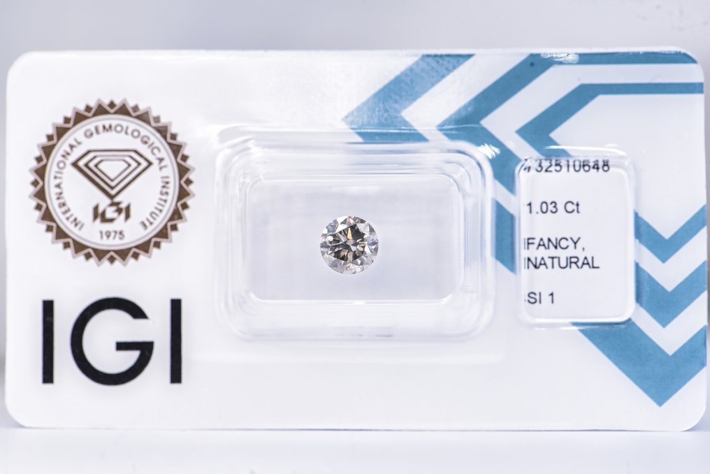 χωρίς τιμή ασφαλείας - 1 pcs Διαμάντι (Φυσικού χρώματος) - 1.03 ct - Στρογγυλό - Fancy light Πρασινωπό Γκρίζο - SI1 - International Gemological Institute (IGI) - ΒΓ #1.0