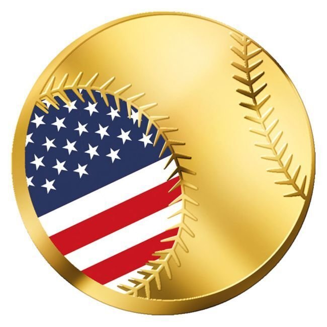 Ciad. 3000 Francs 1/1000 oz 999 Fine Gold 3000 CFA Francs Chad Sport Icons Series – USA Flag Baseball Coin (w/ Box &  (Fără preț de rezervă) #1.0
