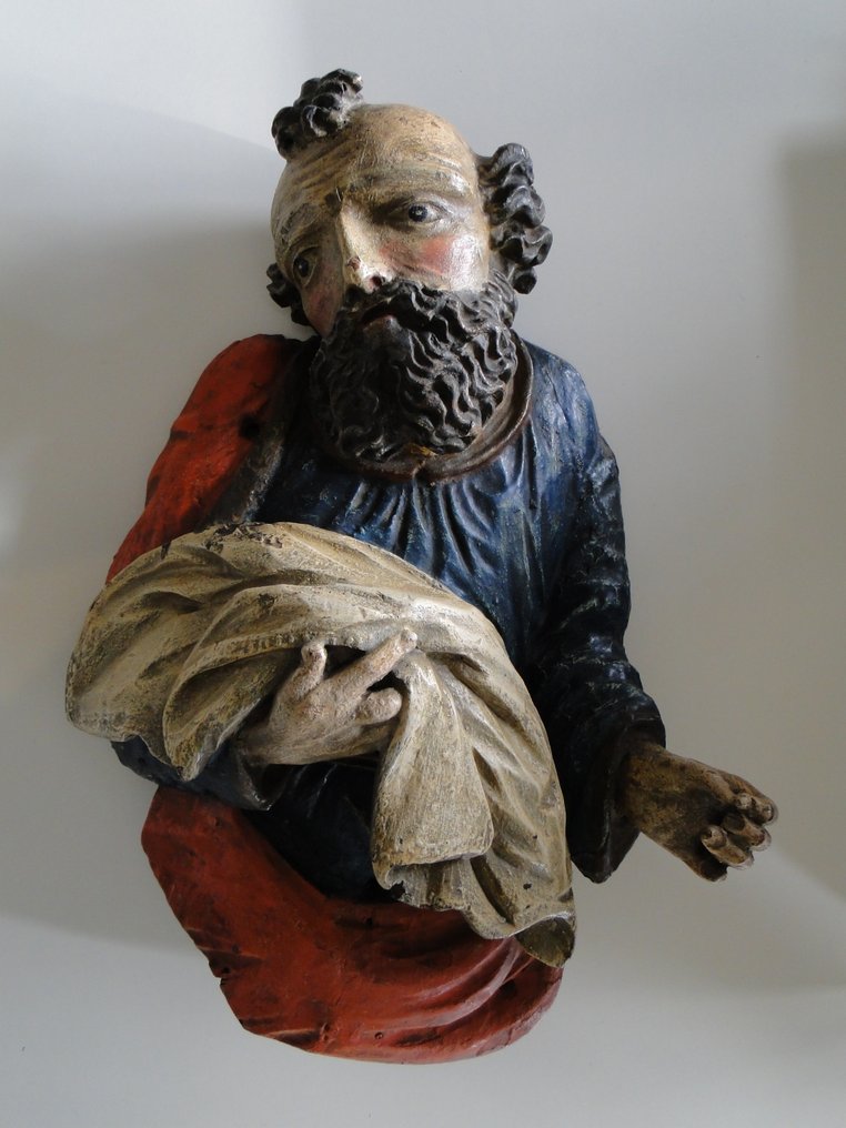 Skulptur, Gotischer Heiliger um 1500 - 37 cm - Polykromt træ #1.0