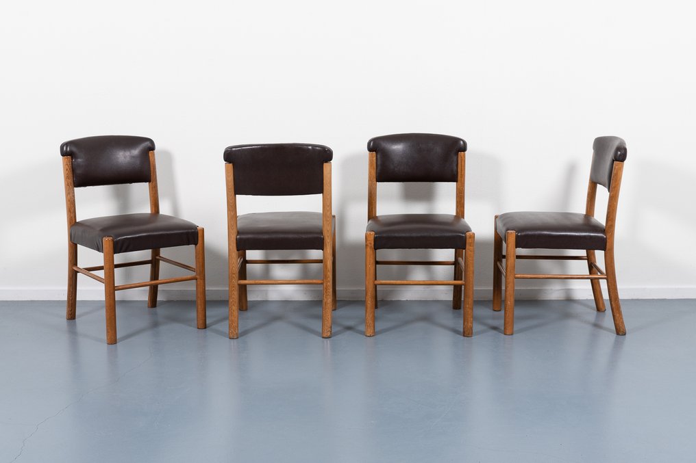 座位组 - 木, 人造皮革 - 一套四把复古椅子 #1.0