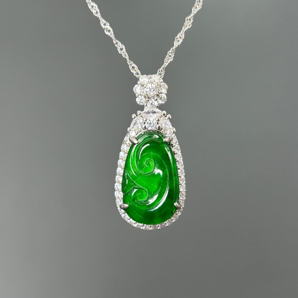 翡翠（A-翡翠） & S925 银 如意吊坠与项链 - 高度: 28 mm - 宽度: 13 mm- 3.83 g #2.1