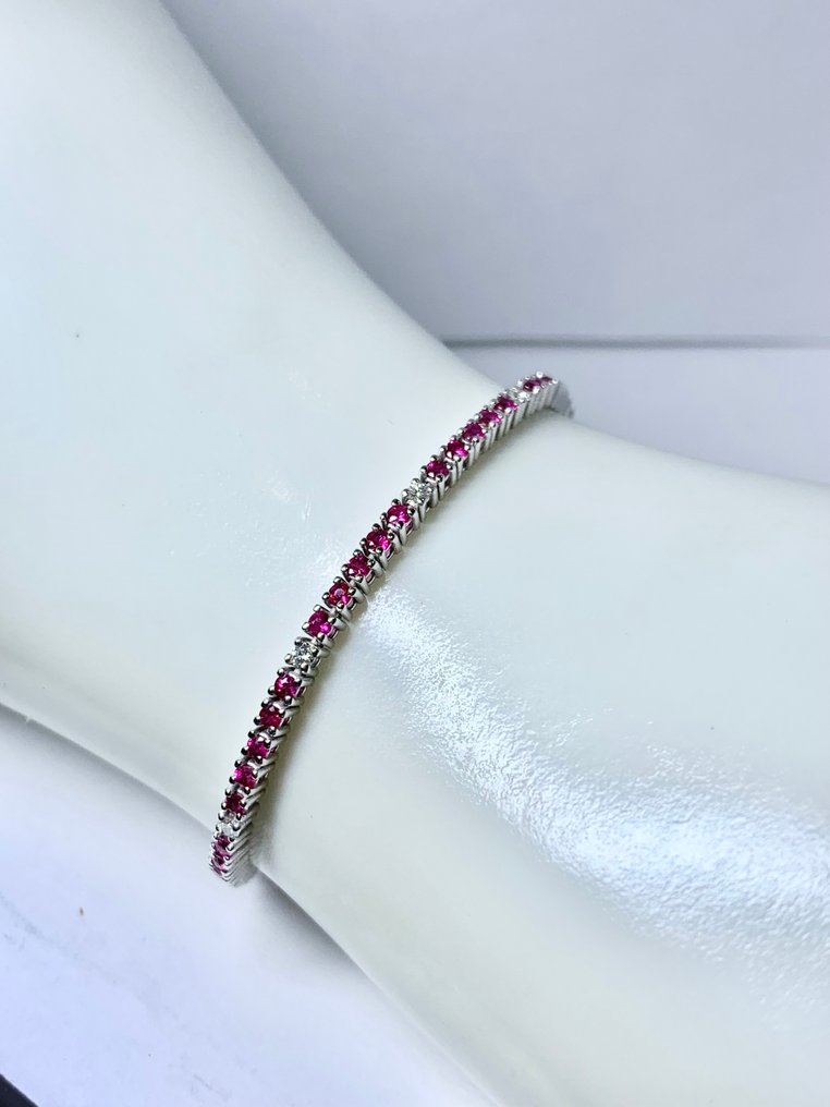 Pala Diamond - 网球手链 - 18K包金 白金 -  2.39ct. tw. 钻石 (天然)  - 红宝石 - 精彩的 ruby 网球 #1.0